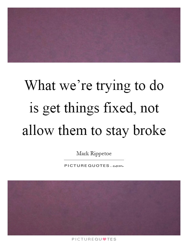 What we're trying to do is get things fixed, not allow them to stay broke Picture Quote #1