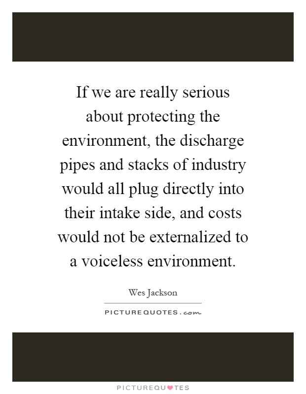 If we are really serious about protecting the environment, the discharge pipes and stacks of industry would all plug directly into their intake side, and costs would not be externalized to a voiceless environment Picture Quote #1