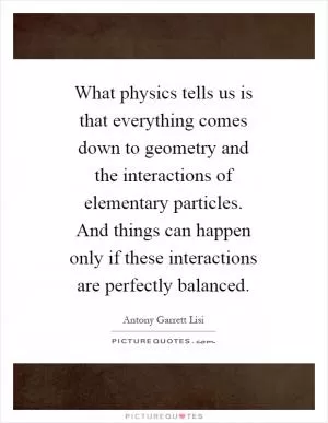 What physics tells us is that everything comes down to geometry and the interactions of elementary particles. And things can happen only if these interactions are perfectly balanced Picture Quote #1