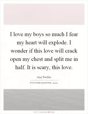 I love my boys so much I fear my heart will explode. I wonder if this love will crack open my chest and split me in half. It is scary, this love Picture Quote #1