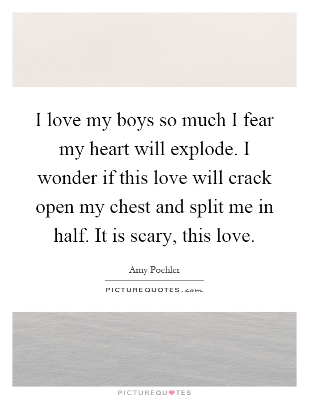 I love my boys so much I fear my heart will explode. I wonder if this love will crack open my chest and split me in half. It is scary, this love Picture Quote #1