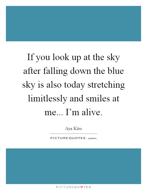 If you look up at the sky after falling down the blue sky is also today stretching limitlessly and smiles at me... I'm alive Picture Quote #1