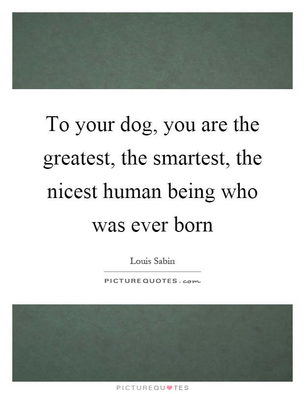 To your dog, you are the greatest, the smartest, the nicest human being who was ever born Picture Quote #1