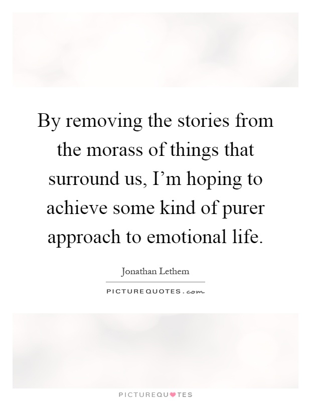 By removing the stories from the morass of things that surround us, I'm hoping to achieve some kind of purer approach to emotional life Picture Quote #1