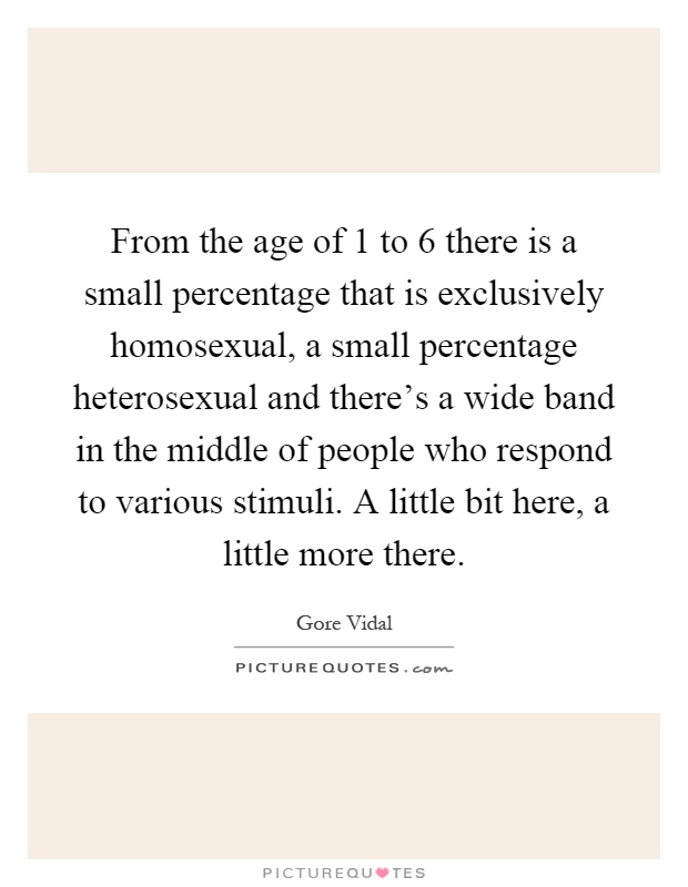 From the age of 1 to 6 there is a small percentage that is exclusively homosexual, a small percentage heterosexual and there's a wide band in the middle of people who respond to various stimuli. A little bit here, a little more there Picture Quote #1