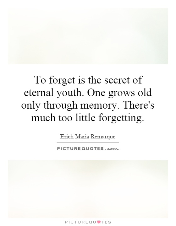 To forget is the secret of eternal youth. One grows old only through memory. There's much too little forgetting Picture Quote #1