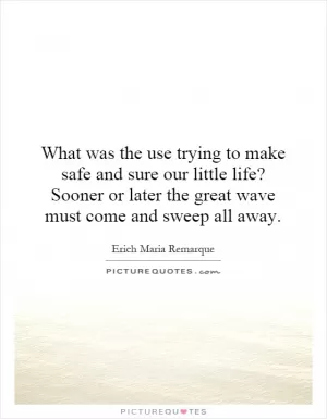 What was the use trying to make safe and sure our little life? Sooner or later the great wave must come and sweep all away Picture Quote #1