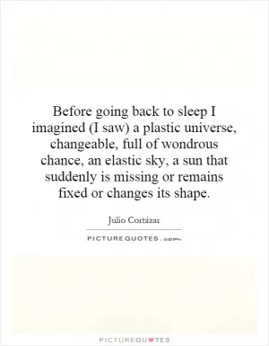 Before going back to sleep I imagined (I saw) a plastic universe, changeable, full of wondrous chance, an elastic sky, a sun that suddenly is missing or remains fixed or changes its shape Picture Quote #1