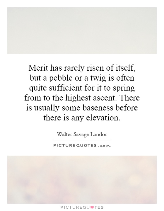 Merit has rarely risen of itself, but a pebble or a twig is often quite sufficient for it to spring from to the highest ascent. There is usually some baseness before there is any elevation Picture Quote #1