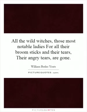 All the wild witches, those most notable ladies For all their broom sticks and their tears, Their angry tears, are gone Picture Quote #1
