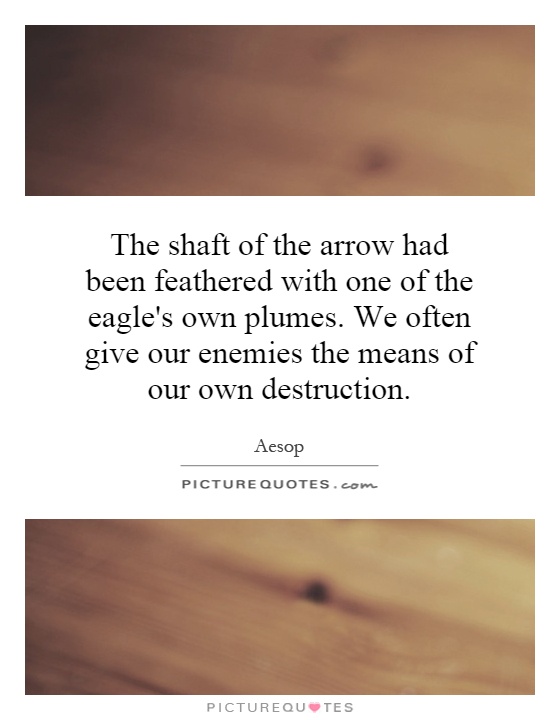 The shaft of the arrow had been feathered with one of the eagle's own plumes. We often give our enemies the means of our own destruction Picture Quote #1