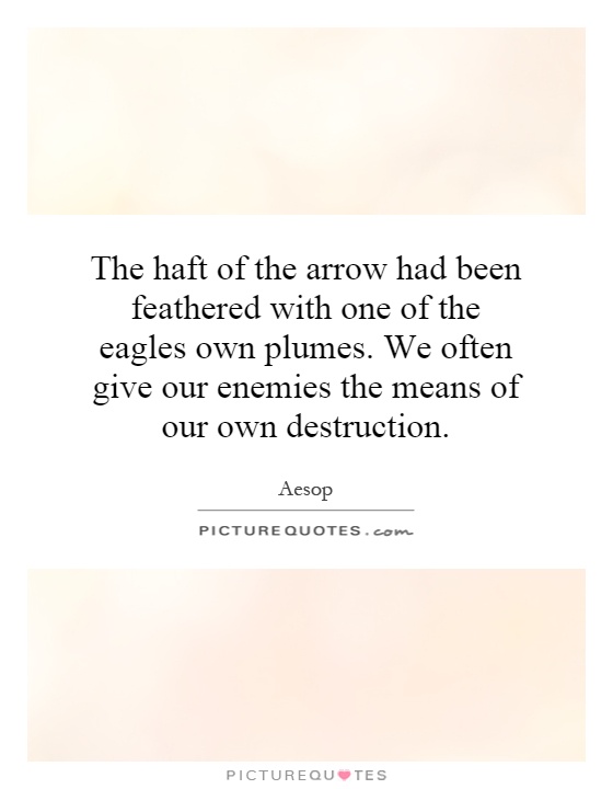 The haft of the arrow had been feathered with one of the eagles own plumes. We often give our enemies the means of our own destruction Picture Quote #1