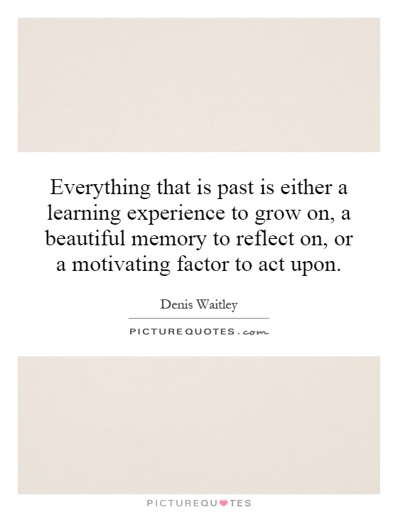 Everything that is past is either a learning experience to grow on, a beautiful memory to reflect on, or a motivating factor to act upon Picture Quote #1