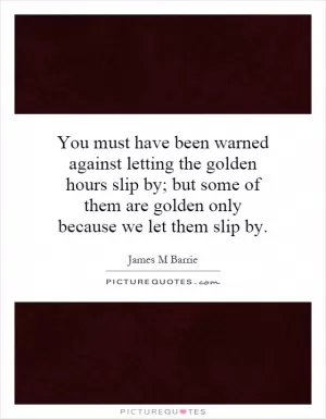 You must have been warned against letting the golden hours slip by; but some of them are golden only because we let them slip by Picture Quote #1