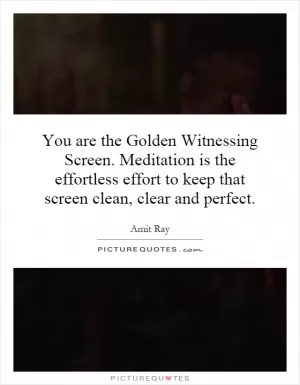 You are the Golden Witnessing Screen. Meditation is the effortless effort to keep that screen clean, clear and perfect Picture Quote #1