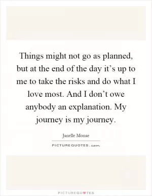 Things might not go as planned, but at the end of the day it’s up to me to take the risks and do what I love most. And I don’t owe anybody an explanation. My journey is my journey Picture Quote #1