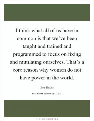 I think what all of us have in common is that we’ve been taught and trained and programmed to focus on fixing and mutilating ourselves. That’s a core reason why women do not have power in the world Picture Quote #1