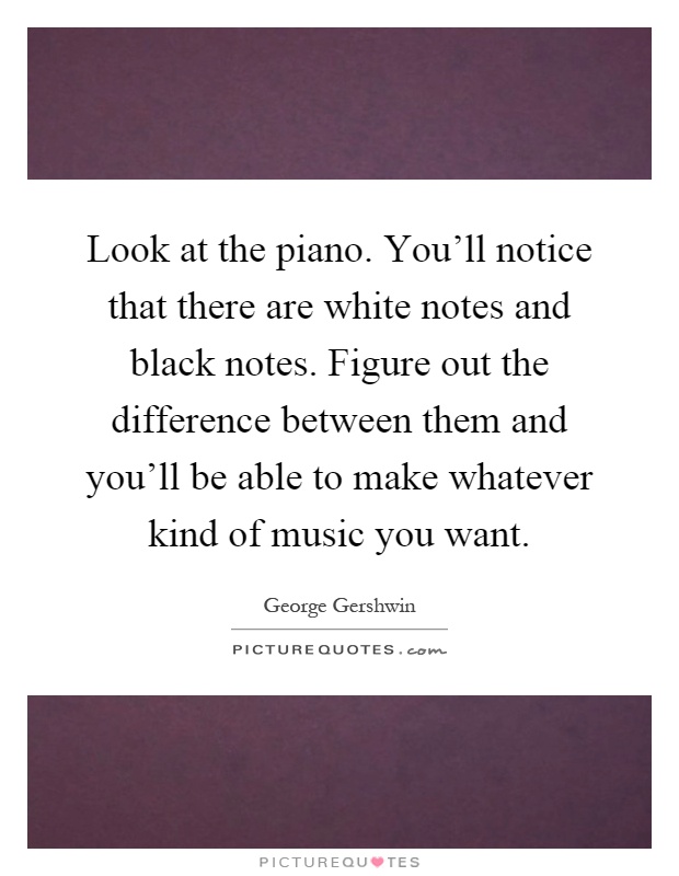Look at the piano. You'll notice that there are white notes and black notes. Figure out the difference between them and you'll be able to make whatever kind of music you want Picture Quote #1