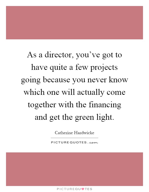 As a director, you've got to have quite a few projects going because you never know which one will actually come together with the financing and get the green light Picture Quote #1