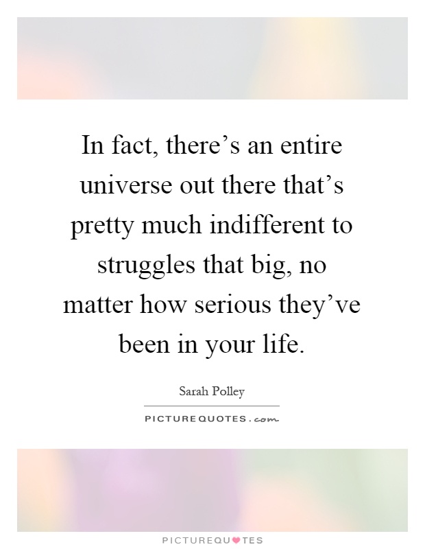 In fact, there's an entire universe out there that's pretty much indifferent to struggles that big, no matter how serious they've been in your life Picture Quote #1