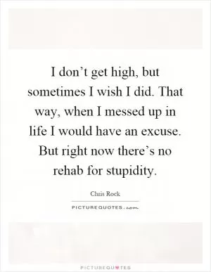 I don’t get high, but sometimes I wish I did. That way, when I messed up in life I would have an excuse. But right now there’s no rehab for stupidity Picture Quote #1