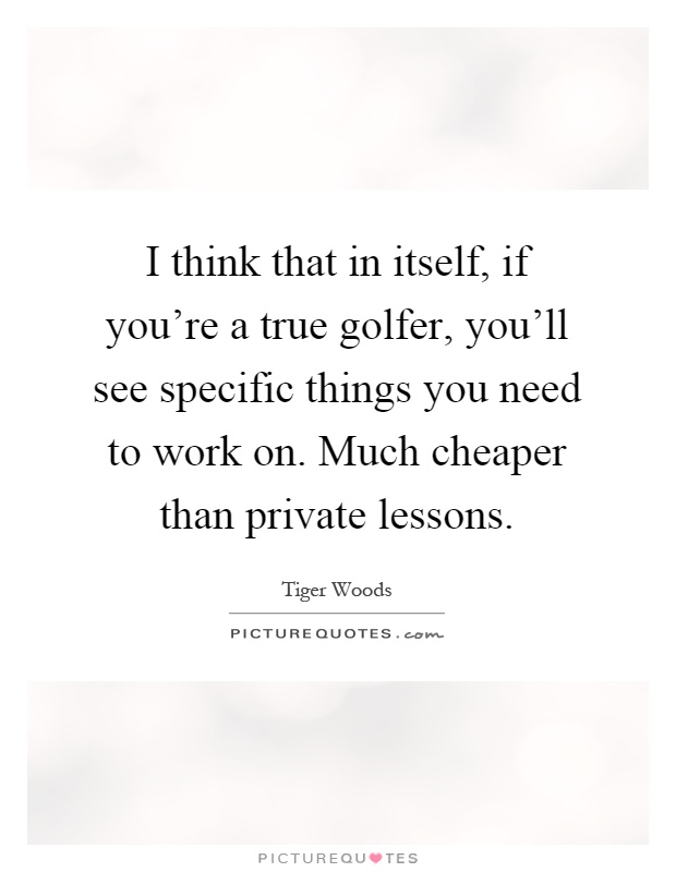 I think that in itself, if you're a true golfer, you'll see specific things you need to work on. Much cheaper than private lessons Picture Quote #1