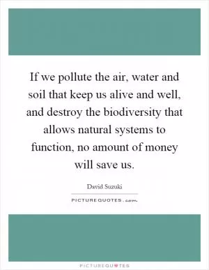 If we pollute the air, water and soil that keep us alive and well, and destroy the biodiversity that allows natural systems to function, no amount of money will save us Picture Quote #1