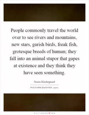 People commonly travel the world over to see rivers and mountains, new stars, garish birds, freak fish, grotesque breeds of human; they fall into an animal stupor that gapes at existence and they think they have seen something Picture Quote #1