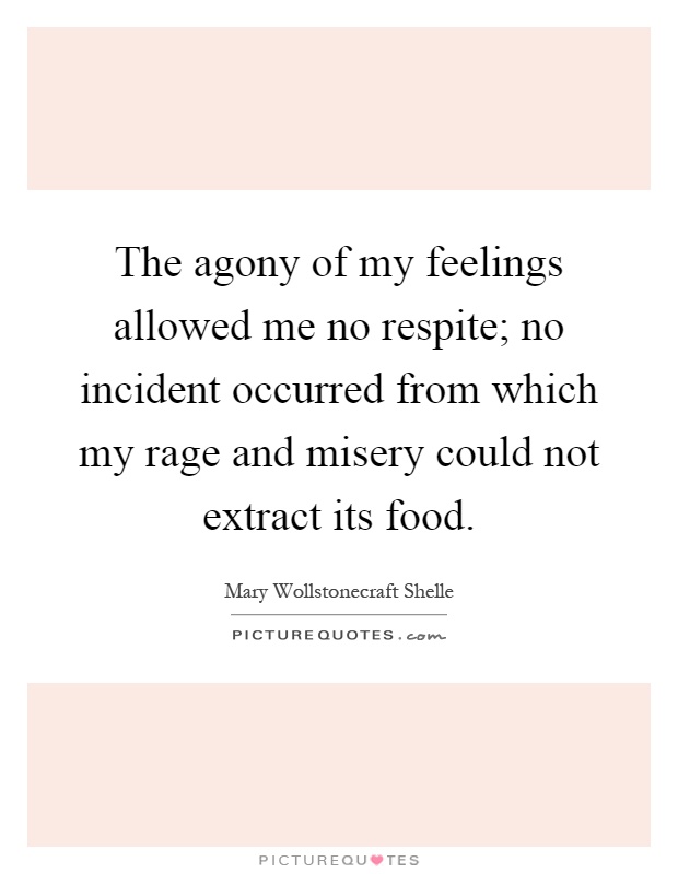 The agony of my feelings allowed me no respite; no incident occurred from which my rage and misery could not extract its food Picture Quote #1