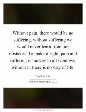Without pain, there would be no suffering, without suffering we would never learn from our mistakes. To make it right, pain and suffering is the key to all windows, without it, there is no way of life Picture Quote #1