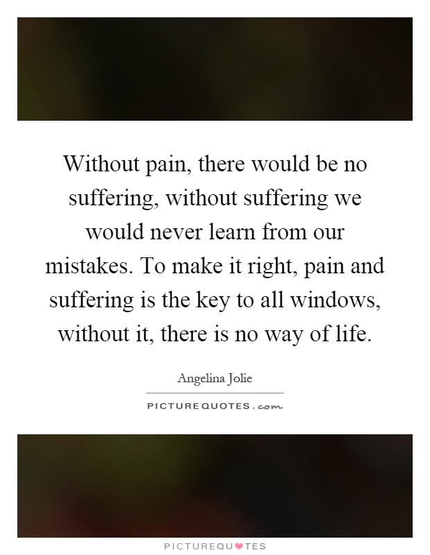 Without pain, there would be no suffering, without suffering we would never learn from our mistakes. To make it right, pain and suffering is the key to all windows, without it, there is no way of life Picture Quote #1