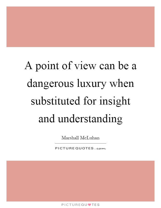A point of view can be a dangerous luxury when substituted for insight and understanding Picture Quote #1