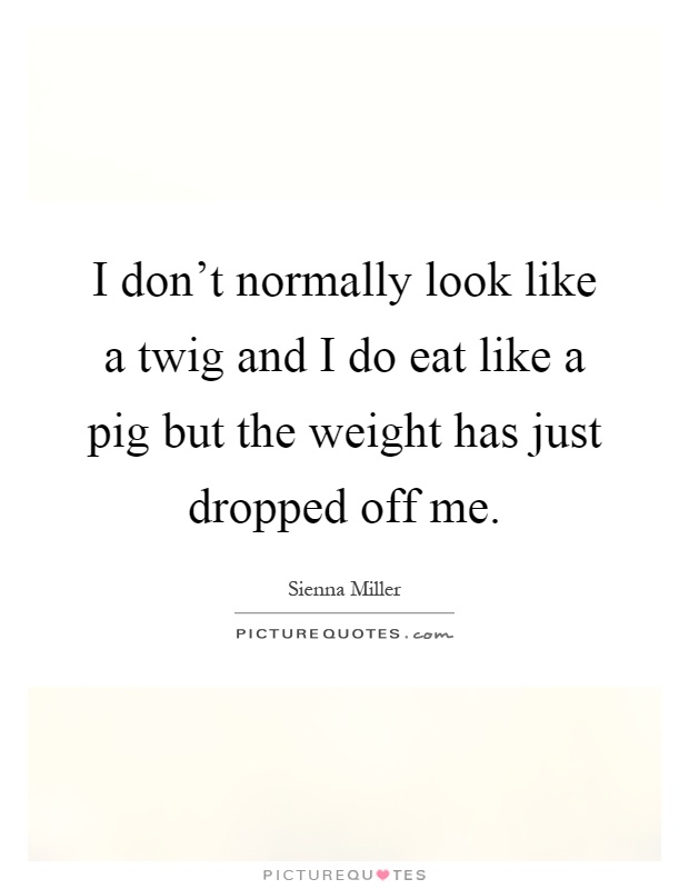 I don't normally look like a twig and I do eat like a pig but the weight has just dropped off me Picture Quote #1