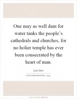 One may as well dam for water tanks the people’s cathedrals and churches, for no holier temple has ever been consecrated by the heart of man Picture Quote #1