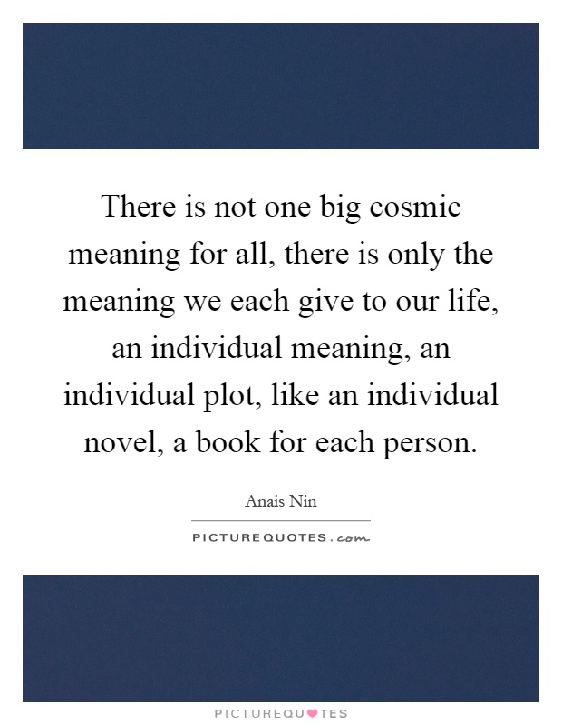 There is not one big cosmic meaning for all, there is only the meaning we each give to our life, an individual meaning, an individual plot, like an individual novel, a book for each person Picture Quote #1
