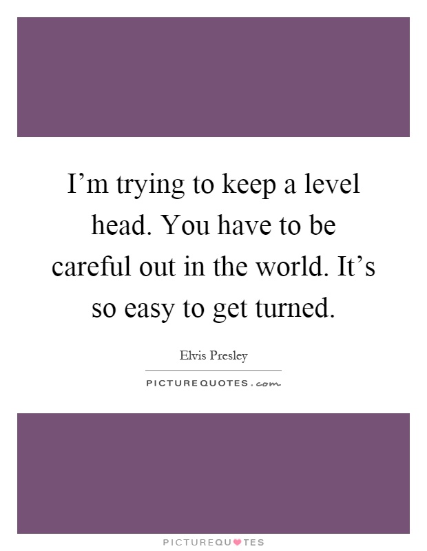 I'm trying to keep a level head. You have to be careful out in the world. It's so easy to get turned Picture Quote #1