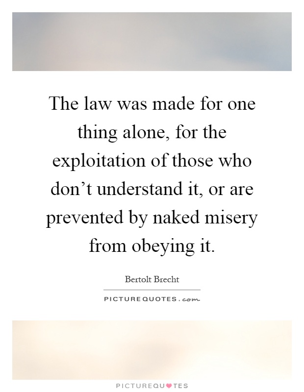 The law was made for one thing alone, for the exploitation of those who don't understand it, or are prevented by naked misery from obeying it Picture Quote #1