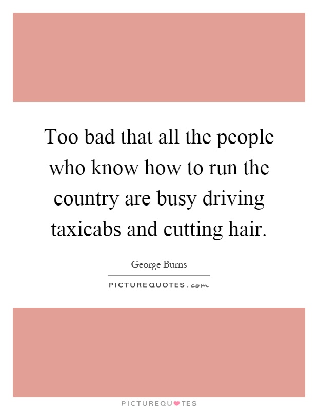 Too bad that all the people who know how to run the country are busy driving taxicabs and cutting hair Picture Quote #1