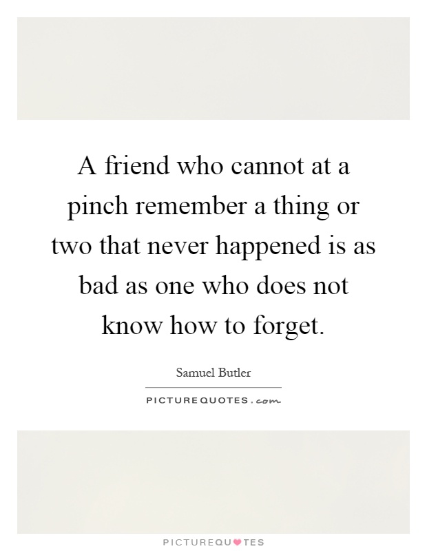 A friend who cannot at a pinch remember a thing or two that never happened is as bad as one who does not know how to forget Picture Quote #1