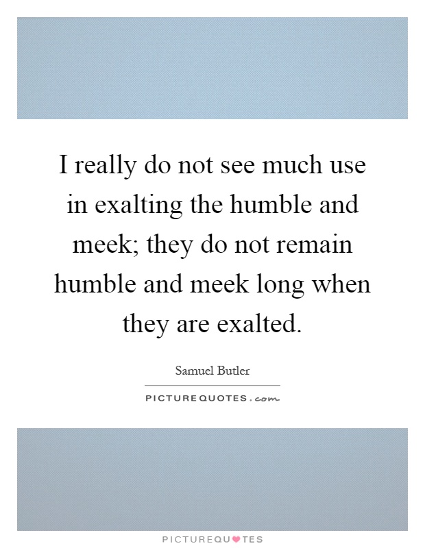 I really do not see much use in exalting the humble and meek; they do not remain humble and meek long when they are exalted Picture Quote #1