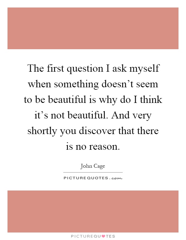 The first question I ask myself when something doesn't seem to be beautiful is why do I think it's not beautiful. And very shortly you discover that there is no reason Picture Quote #1