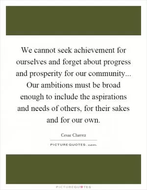 We cannot seek achievement for ourselves and forget about progress and prosperity for our community... Our ambitions must be broad enough to include the aspirations and needs of others, for their sakes and for our own Picture Quote #1