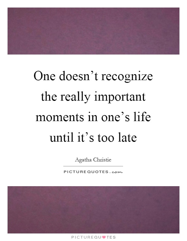 One doesn't recognize the really important moments in one's life until it's too late Picture Quote #1