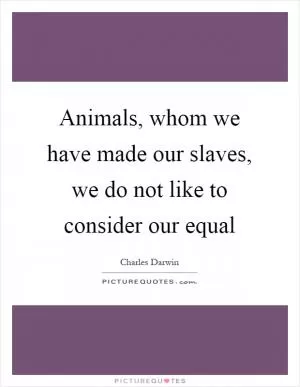 Animals, whom we have made our slaves, we do not like to consider our equal Picture Quote #1