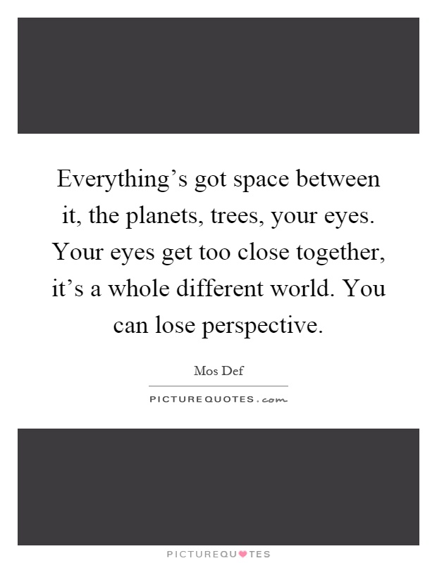 Everything's got space between it, the planets, trees, your eyes. Your eyes get too close together, it's a whole different world. You can lose perspective Picture Quote #1