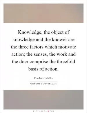 Knowledge, the object of knowledge and the knower are the three factors which motivate action; the senses, the work and the doer comprise the threefold basis of action Picture Quote #1
