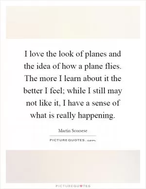 I love the look of planes and the idea of how a plane flies. The more I learn about it the better I feel; while I still may not like it, I have a sense of what is really happening Picture Quote #1