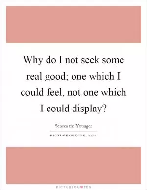 Why do I not seek some real good; one which I could feel, not one which I could display? Picture Quote #1