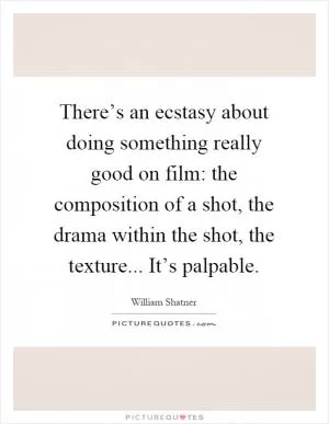 There’s an ecstasy about doing something really good on film: the composition of a shot, the drama within the shot, the texture... It’s palpable Picture Quote #1