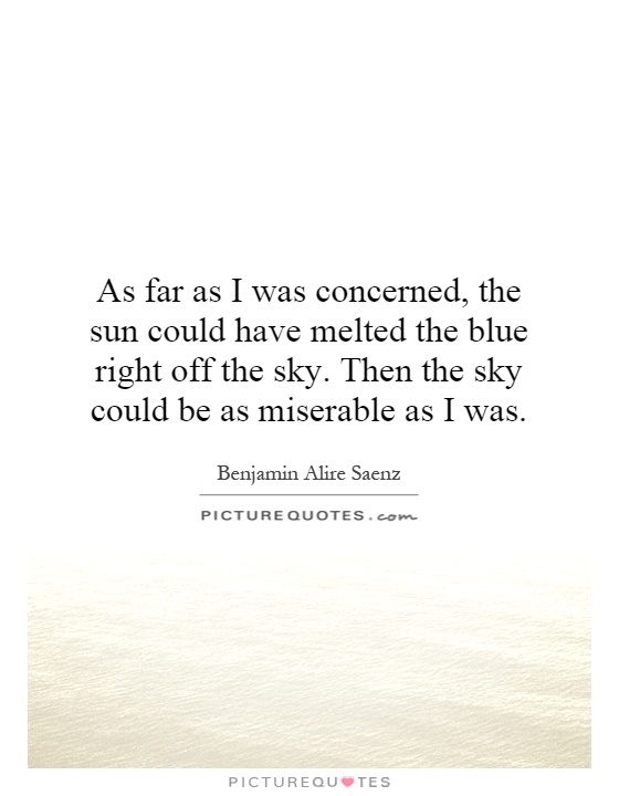 As far as I was concerned, the sun could have melted the blue right off the sky. Then the sky could be as miserable as I was Picture Quote #1